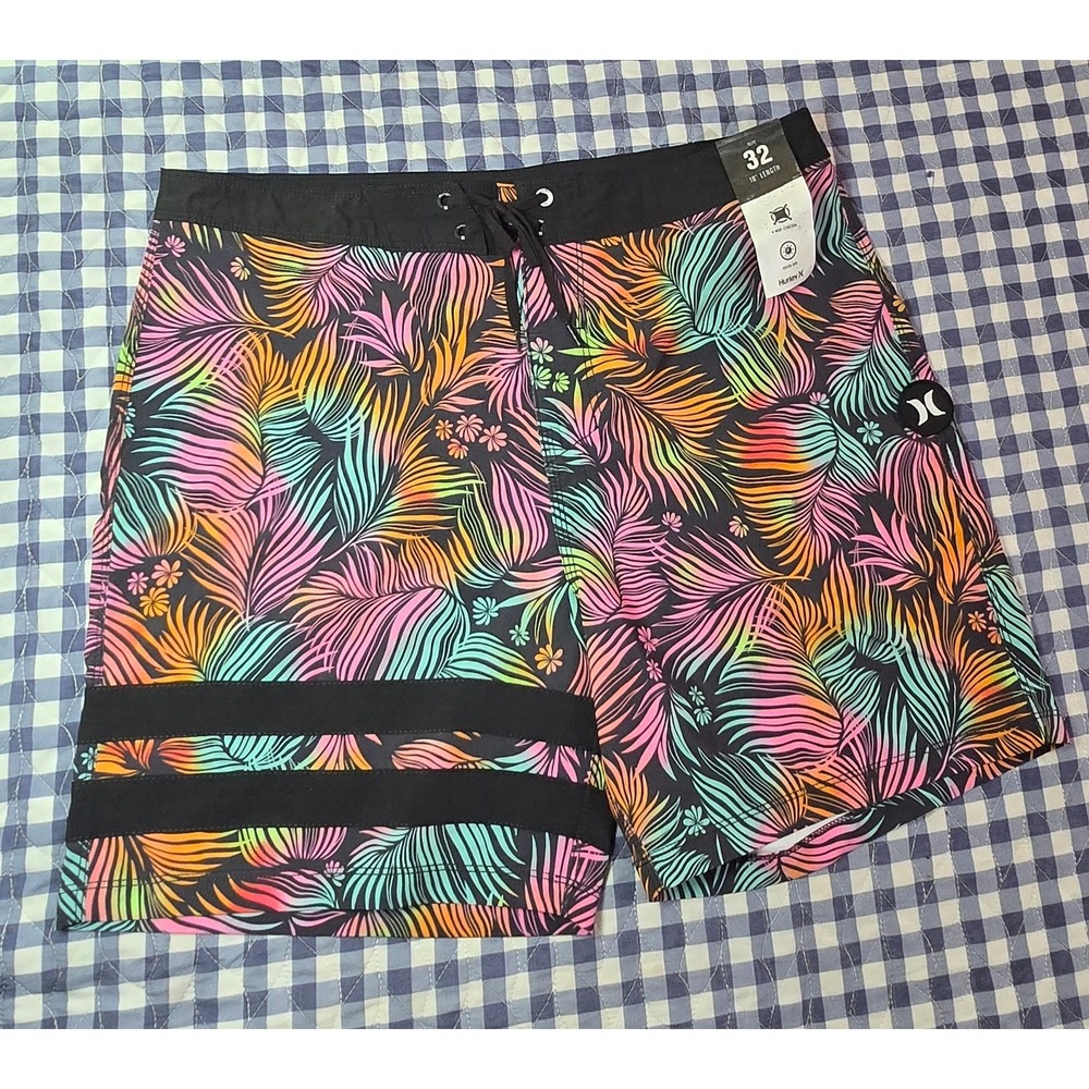 Hurley Block Party 18 Board Shorts Swim Trunks Multicolor FloralPalm Leaves Mens